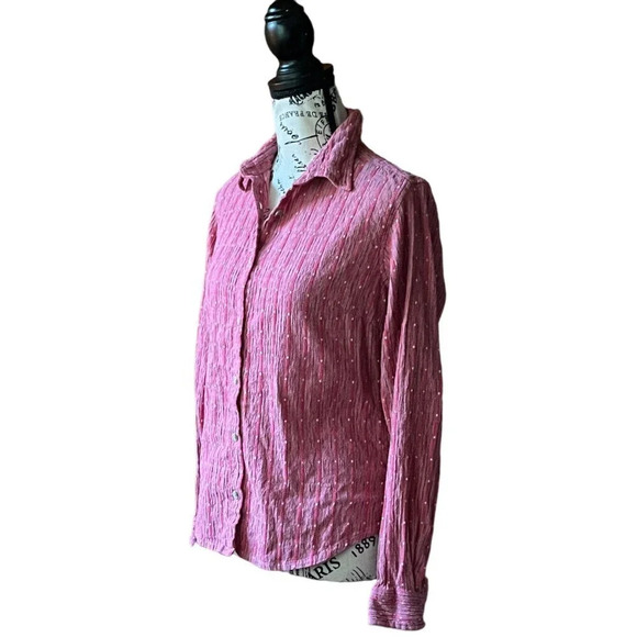 Columbia Button Up Shirt (M) Burgundy Stripe Long Sleeve Retro camp Hiking - Picture 2 of 8